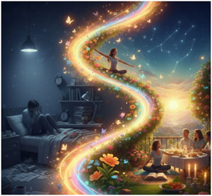 Chemin lumineux de la tristesse à la joie