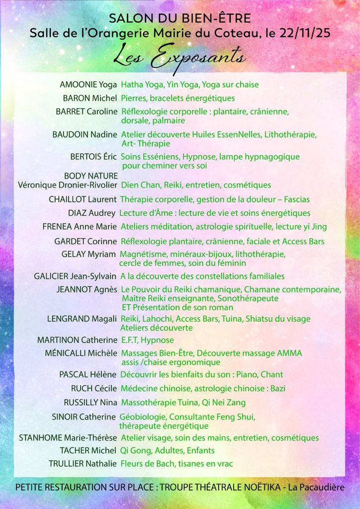 Liste des intervenants au salon du bien-être